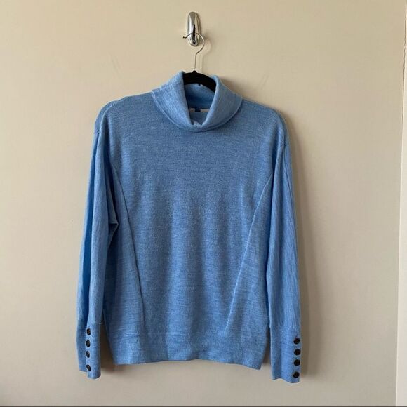 Anthropologie-Moth Robin Eggs Blue Marled Turtleneck Sweater (Size:Small) - Picture 2 of 12